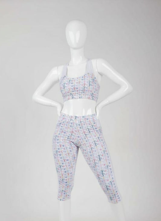 Fato de treino - Collant comprido e top branco com logotipo multicolorido
