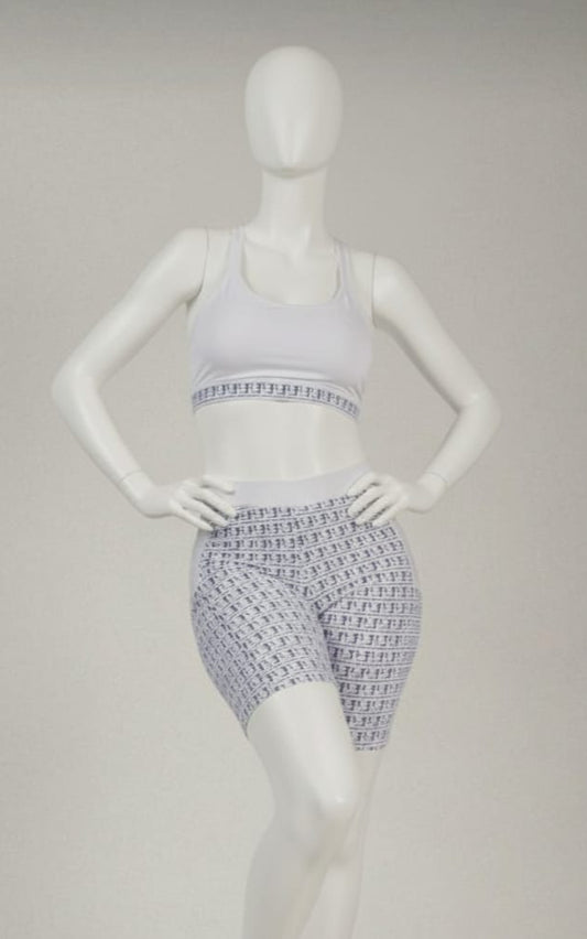 Tracksuit - short leotard and white top with black logo