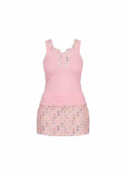 Fato de treino - saia e blusa rosa com logotipo multicolorido