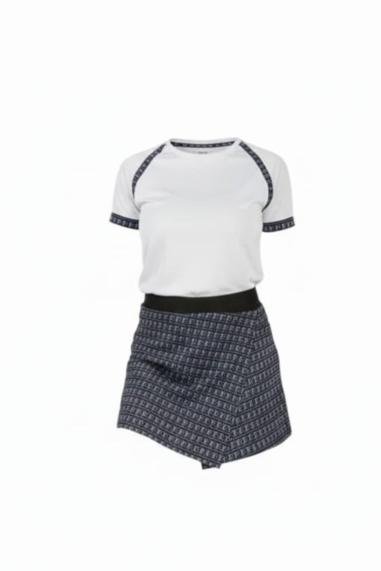 Tracksuit - black skirt with white logo and white T-shirt with black stripes