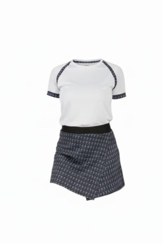 Tracksuit - black skirt with white logo and white T-shirt with black stripes