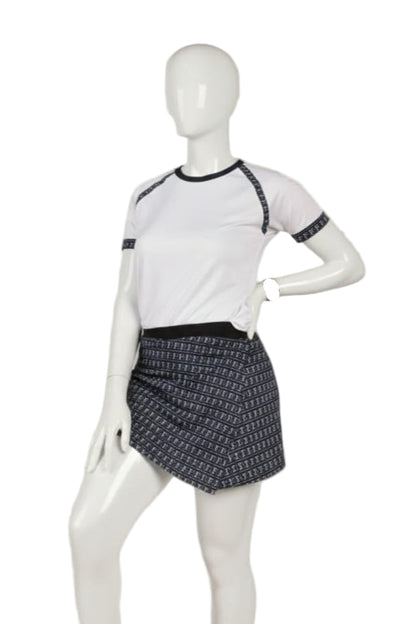 Tracksuit - black skirt with white logo and white T-shirt with black stripes