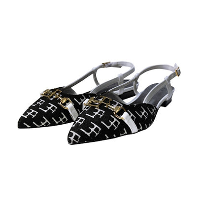 Mule Sandals White and Black with gold bukcle