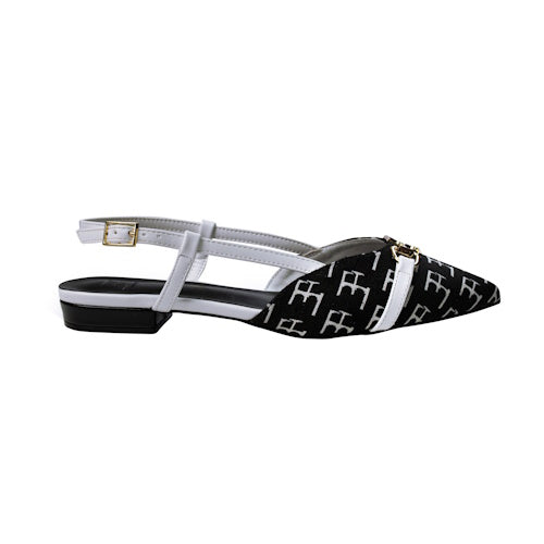 Mule Sandals White and Black with gold bukcle