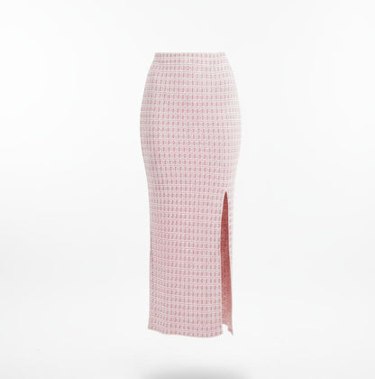 Pink crop top and skirt with logo