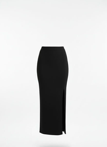 Crop top with logo and black skirt