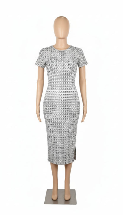 White dress with black logo