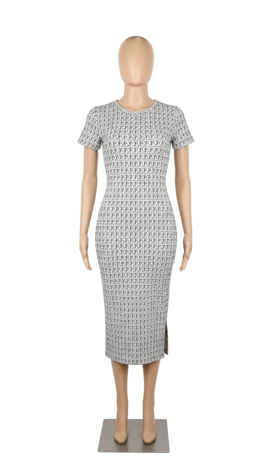 White dress with black logo