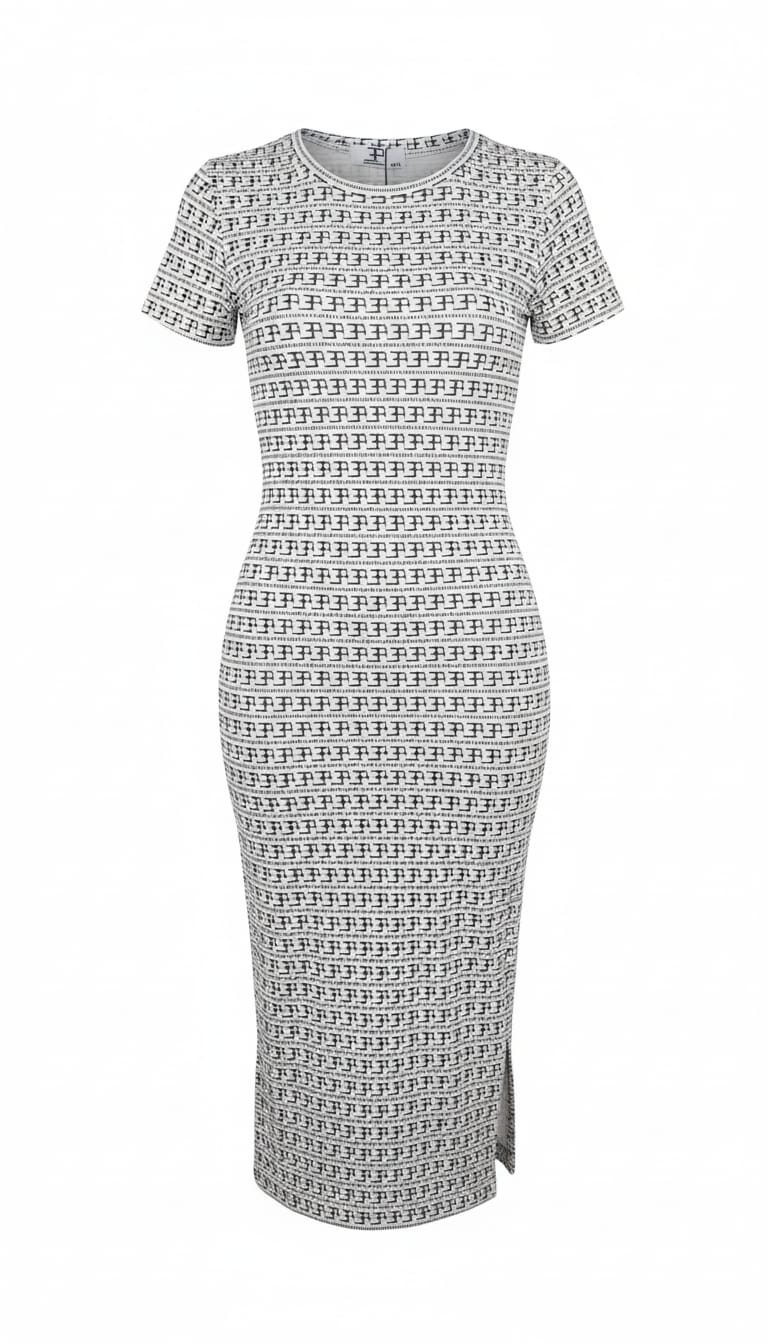 White dress with black logo