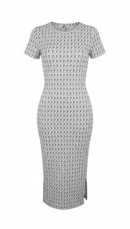 White dress with black logo