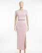 Pink crop top and skirt with logo