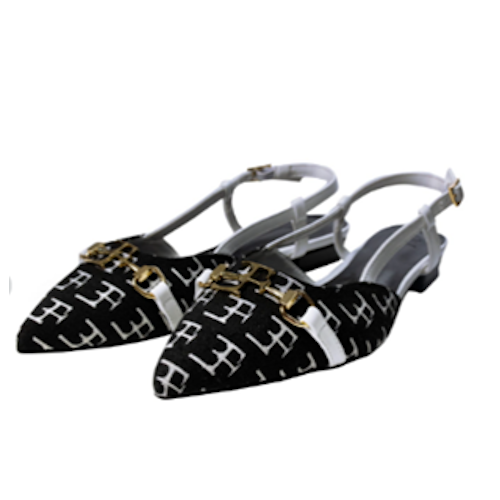 Mule Sandals White and Black with gold bukcle