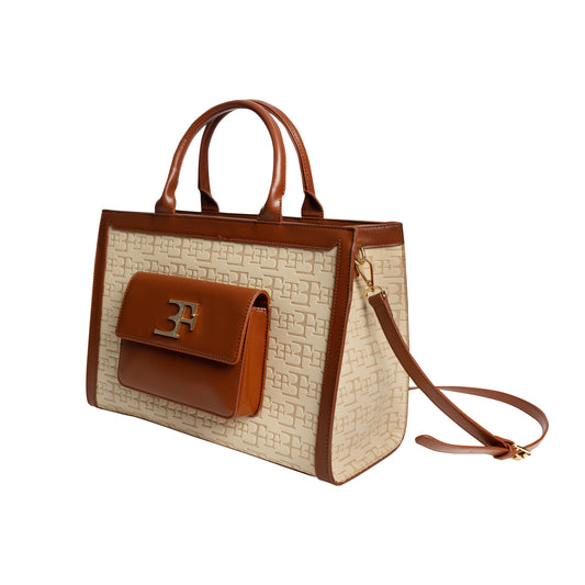 Cabinda Handbag Beige Logo and Brown