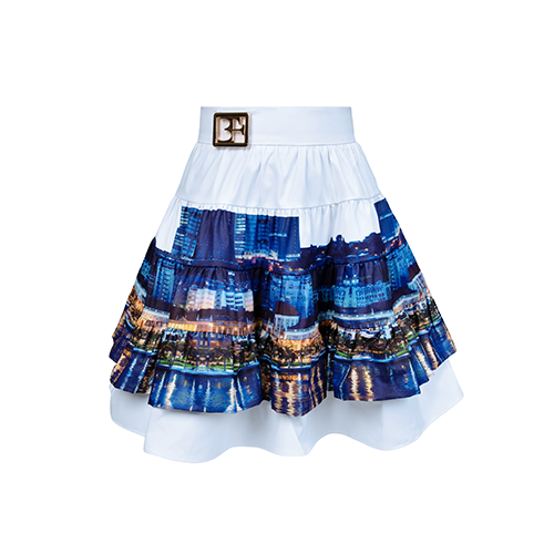 Gode Short Skirt white & blue Cityprint