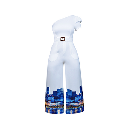 Croptop white & blue Cityprint