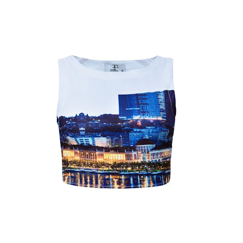 Croptop white & blue Cityprint 100% Polyester