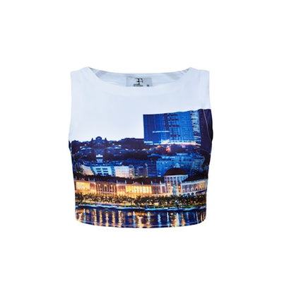 Croptop white & blue Cityprint 100% Polyester