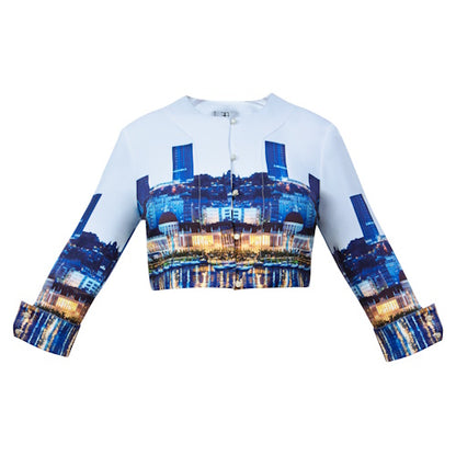 Croptop white & blue Cityprint