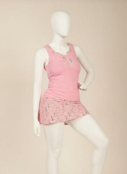 Fato de treino - saia e blusa rosa com logotipo multicolorido