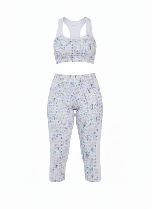 Fato de treino - Collant comprido e top branco com logotipo multicolorido