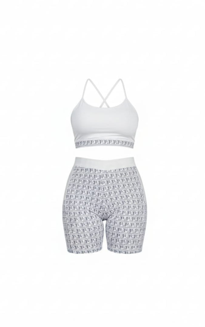 Fato de treino - collant curto branco com top e com logotipo preto